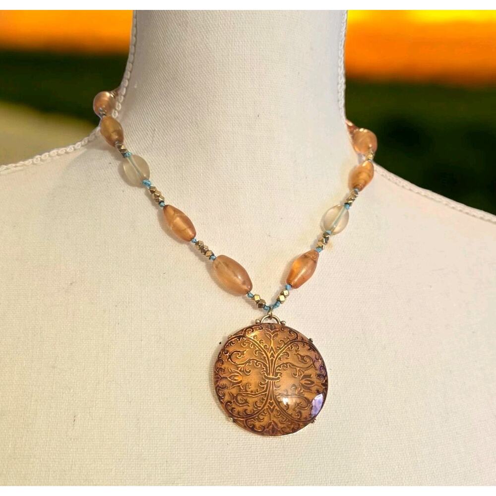 Statement Monet Retro Necklace Elongated Light Brown Gold Tone Beads 16" 18" L